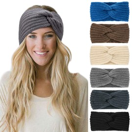 DRESHOW 6 Pieces Women Warm Knitted Headband Winter Ear Warmer Crochet Head Wraps Thick Cable Headband