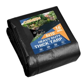 CSMEN Tarp Heay Duty Waterproof 6x10ft,Black Tarp Cover Plastic Poly Tarpaulin for Outdoor Cover,Emergency Rain,Roof, Pool, Boat,Camping - Multipurpose with 16Mil Thickness