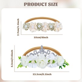 Dizila 6 Pieces Super Soft Stretchy White Ivory Baby Girl Flower Nylon Headbands Floral Hair Accessories for Newborns Infants Toddlers Girls Kids