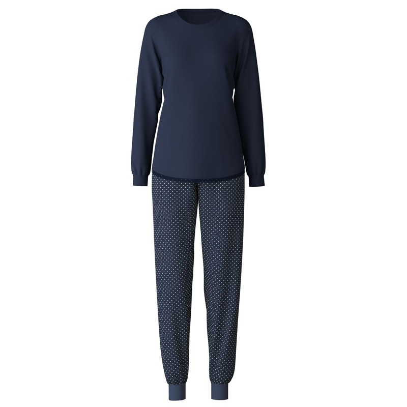 CALIDA Midnight Dreams Women's 100% Thick Cotton Cuffed Pyjamas, Peacoat