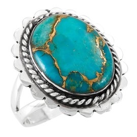 Turquoise Ring Sterling Silver 925 Genuine Gemstones Size 6 to 11 (Teal/Matrix Turquoise) (10)