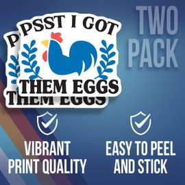 Funny Rooster Sticker - Psst I Got Them Eggs - Farmhouse Decor Sticker - Cute Farm Animal Decal - Laptop and Water Bottle Sticker - 5" Vinyl Sticker - Durable Design for Cars Lapt AAS1047