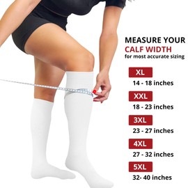 BAMS Calcetines de compresión de talla grande de pantorrilla ancha XXL XXXL – Soporte de bambú graduado hasta la rodilla, Blanco, XXXX-Large