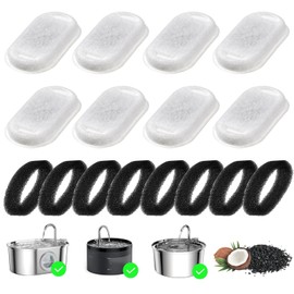 16 Pcs Cat Water Fountain Filters 8 Pcs Activated Carbon Filters with 8 Pcs Foam Filters Pet Water Fountains Filter Replacement