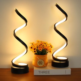 Besketie Modern Table Lamp Set of 2, Dimmable Spiral Desk Lamps for Bedside, 12W LED with 3 Color & 10 Brightness Levels, Perfect for Bedroom & Living Room (Black)