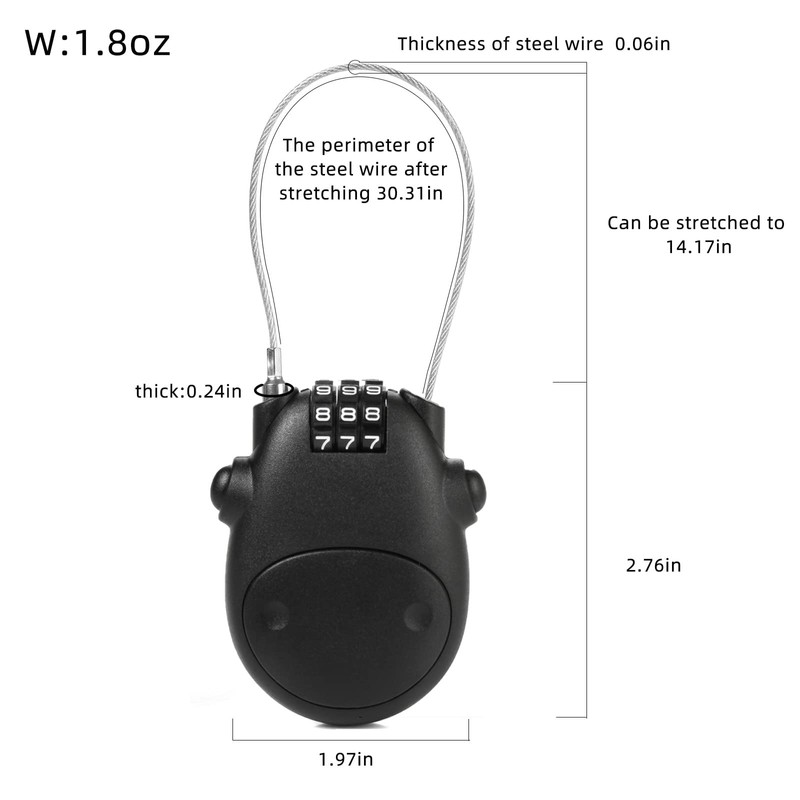 NBYT Luggage Locks - Combination Lock, Black, 27" Circumference, 10,000
