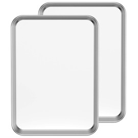 Estmoon Baking Tray Set of 2, Stainless Steel Oven Sheet Set 31.5 x 24.5X 2.5 cm, Non Stick Cookie Sheet for Baking and Roasting, Non Toxic and Dishwasher Safe, Silver