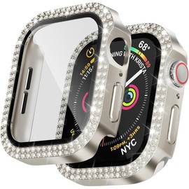 Bling Case for  Watch 41mm Series 9/8/7 Screen Protector, Woman Glitter  Rhinestone Scratch Resistant Overall Protective Bumper Cover for iwatch Series 9/8/7 41mm, Rose - Color: Starlight, Size: 41mm