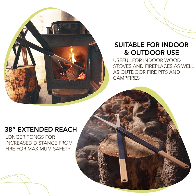 KABIN Fire Tong Log Grabber – Extra Long Firewood Claw
