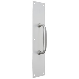 Rockwood 132 X 70B.28 Aluminum Cast Pull Plate, 15" Height x 3-1/2" Width x 0.050" Thick, 5-1/2" Center-to-Center Handle Length, Clear Anodized Finish