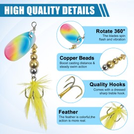 Spinnerbaits Rooster Bait Tail Fishing Lures Kit Inline Spinner Spoon Lures Bass Salmon Trout Hard Metal Spinner Baits for Saltwater Freshwater, D-5PCS