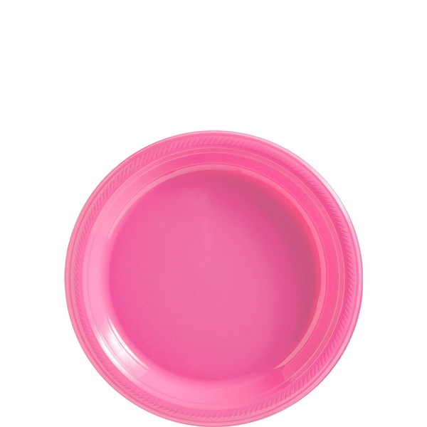 Amscan Big Plastic Plates, Party Supplies, 7", Bright Pink, 50Ct