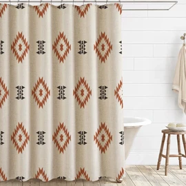 Jimuzi Southwest Linen Shower Curtain Aztec Geometric Stripes Fabric Shower Curtain Set with Hooks, Boho Western Shower Curtains for Bathroom, 71x78 Bath Curtain