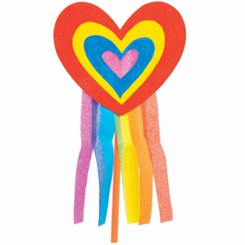 Baker Ross Rainbow Heart Wand Craft Kits - Pack of 8, Arts and Craft for Kids (FC443)