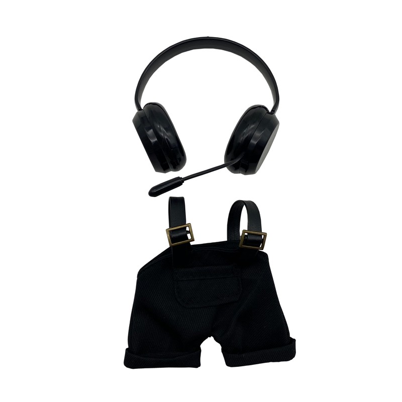 AXLUCE Love Love Clothes Overalls Headphones Plush Clothes (Black)