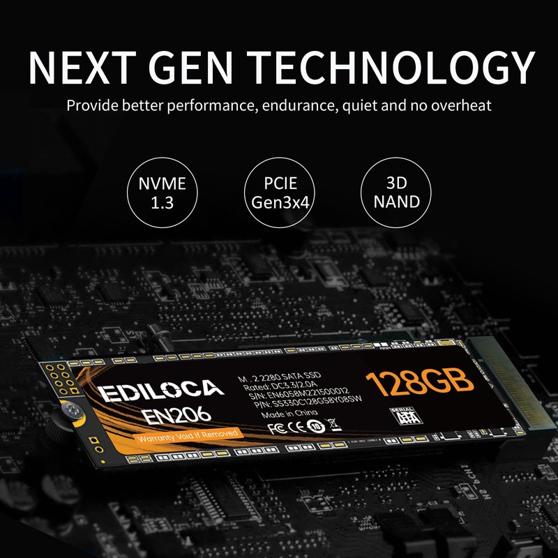 Ediloca EN206 128GB 3D NAND TLC M.2 SSD, M.2 2280