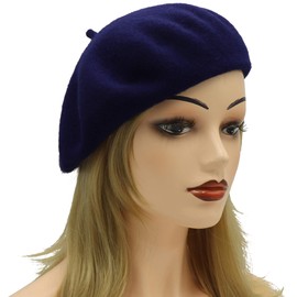 Umeepar Wool French Beret Hat Solid Color Winter Hat for Women, Dark Blue