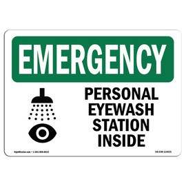 OSHA Emergency Sign - Personal Eyewash Station Inside with Symbol | Vinyl Label Decal | Protect Your Business, Work Site, Warehouse | Made in The USA