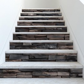 PLIGREAT 15 Strips Vintage Brick Stair Decals, Peel and Stick Stair Riser Stickers Shabby Brick Style Murals Decor for Steps 7.1"x39" Self-Adhesive Vinyl Stair Riser Decals for Home Hotel Decor