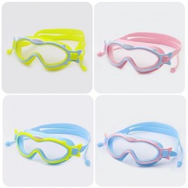 Children's Goggle-Type Swimming Goggles with Cap - Waterproof & Anti-Fog for Boys & Girls (LF171) - Free Size, Uniform Color (Large Frame) 15ea