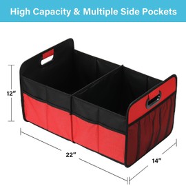 Simple Deluxe Car Trunk Organizer, 2 Compartments Collapsible Trunk Storage, Anti-slip Design, Made of Waterproof 600D Oxford Polyester, Suitable for SUV, Minivan, Truck, Standard Size, Red New