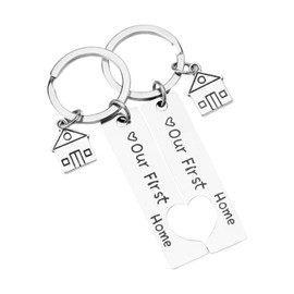 VOSSOT House Pendant Key Ring 2 Pieces Our First Home Key Ring Housewarming Gift House New House Decoration Jewellery Key Rings for New Homeowner Wife Husband, silver