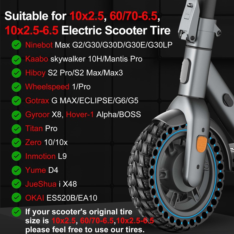 BANGTING 1PCS 60/70-6.5 Scooter Tire, 10x2.5 inch Tire Solid for