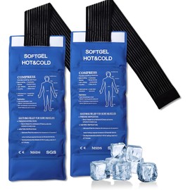2 Compresas de Gel Frio Caliente Grandes, Compresas Frio y Calor 44x18cm con Banda Ajustable, Bolsa de Hielo en Gel Frio y Calor para Alivio de Dolor en Muscular, Articulaciones y Lesiones