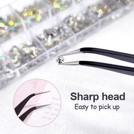 1500pcs 6 Sizes Flat Back Glitter Stone AB Color/Clear Nail Art Makeup Glitter Stones Set (Tweezers and Wax Pen) Wedding Shoes Decoration DIY Craft Materials