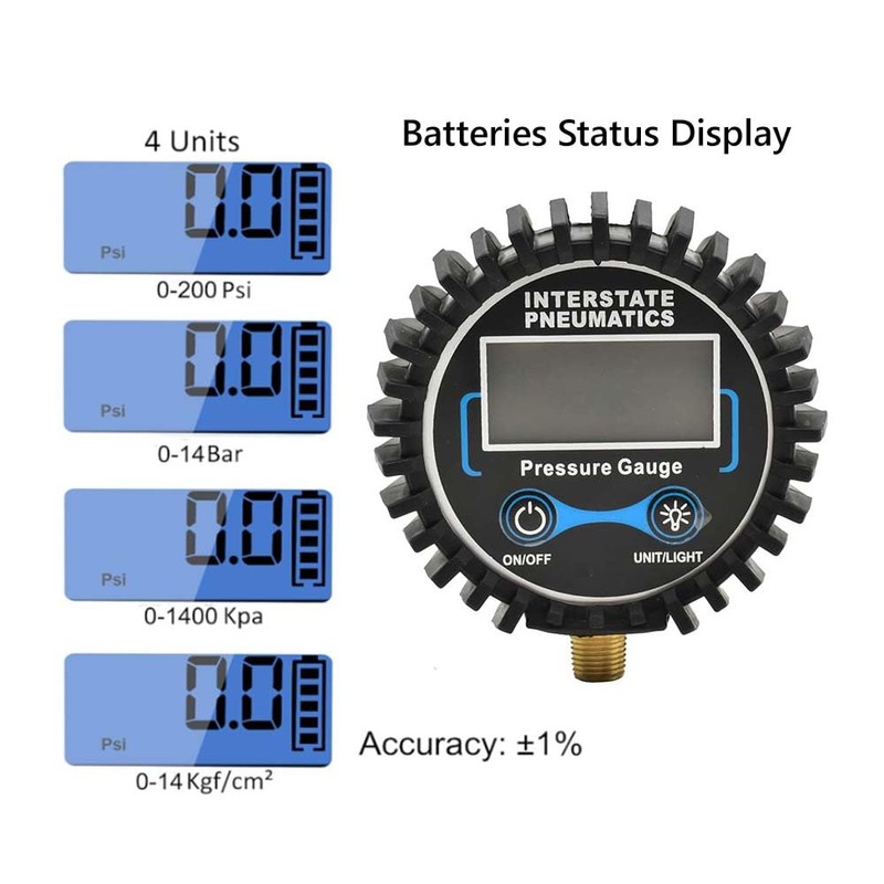 Interstate Pneumatics TG2012-D Round Digital Tire Pressure Gauge 2 Inch