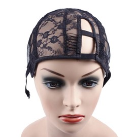 YANTAISIYU 1Pc Right U Part Weaving Wig Cap with Elastic Band and 2 Hair Clips Front for Wig Making Hair Extensions Weft DIY (Black L)