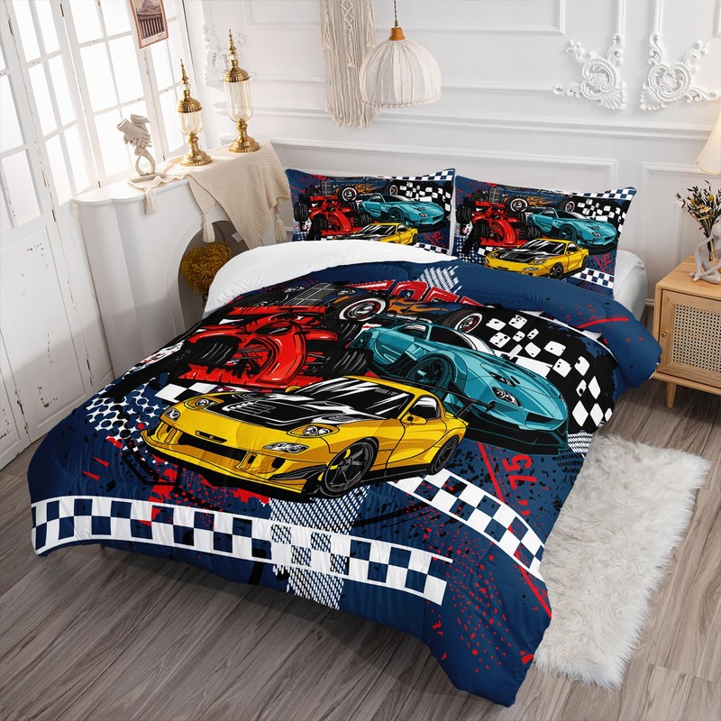 AILONEN Racing Car Comforter Set Queen Size, Cool Speed Race