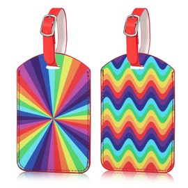 Norvens 2 Pcs Luggage Tags, Travel Leather Luggage Tags, Suitcase Backpack Labels, Travel Luggage Tags with Name ID, Accessories for Travel Luggage Quick Identification(Water Ripples&Colorful Lines)