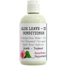 Aloe Leave-In Conditioner, Moisturizing Hair Primer and Detangler, Repair Damage and Prevent Frizz, Aloe Vera, Flaxseedgel, Rice Water & Vitamin B5, (RoseWater+Peppermint)
