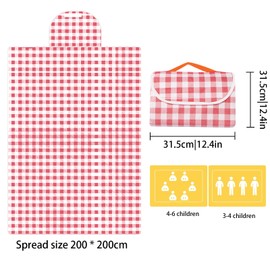 ZITUZY Foldable Picnic Mat, 200 x 200 cm Large Picnic Blanket, Waterproof Picnic Mat, for 9-10 People in Parks, Gardens, Beaches, Lawns (Red)