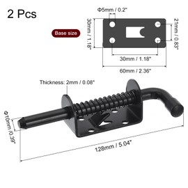 sourcing map Barrel Bolt Latch, 2Pcs 10x128mm - Carbon Steel Electrophoresis Spring Loaded Gate Latch Pin, Sliding Door Lock for Trailer Doors Cabinets Chests Tailgate (Black)