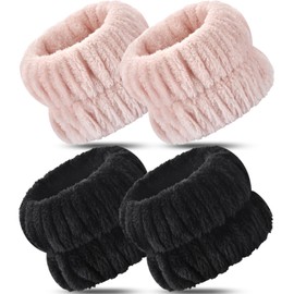 Darfukei Face Washing Wristbands, 4pcs Spa Wristbands for Washing Face, Absorbent Arm Wrist Towels for Women Men Coral Velvet, Retractable Elastic Band, Great Gift Choice