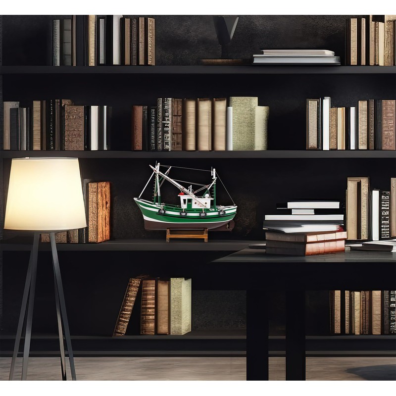 SAILINGSTORY Wooden Fishing Boat Model Ship Model Decor Green