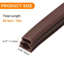 HARFINGTON Rubber Weather Stripping Door Seal Strips, 50 Feet D-Shaped Draught Excluder for Door Window Frame, Self Adhesive Waterproof Weather Sealing Strip for 0.35" to 0.45" Gap, Brown