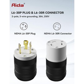AIDA NEMA L6-30P & NEMA L6-30R Locking Plug and Connector, Twist Generator Male and Female Adapter, 30 Amp, 250Volt, 2-Pole 3-Wire Grounding, Industrial-Strength Heavy Duty, UL Listed