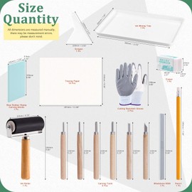 Keadic 24 Piece Rubber Stamp Set with Stamp Block, Rollerball Pen, 6 Carving Tools, Tracing Paper, Pencil and Ink Mixing Tray for Stamp Carving and Printing Making