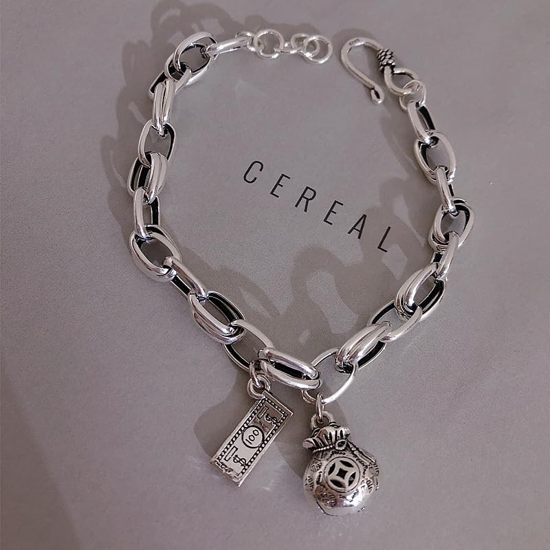AOOMO Silver Tone Money Charm Bracelet for Women - Link