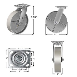 FOVERSWIVE 8"x2" Industrial Casters- Heavy Duty casters,Cast Iron Wheel,Steel Casters Capacity up to 3000 Lb. Use for Platform Truck, U-Boat Cart,Workbenches(2 Swivel)