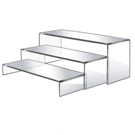 Pwbarwq 3 Pcs Large Acrylic Display Risers, 12" Large Risers Display Stands, 0.19" Thick Clear Risers Display Stands Large, Clear Rectangular Display Shelf for Showcase, Collectibles, Cupcake, Dessert