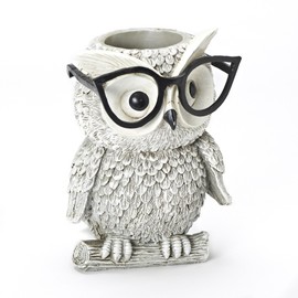Roman Exclusive White Owl Wearing Silly Black Spectacles Planter, 9.25-Inch, Made of Dolomite/Resin