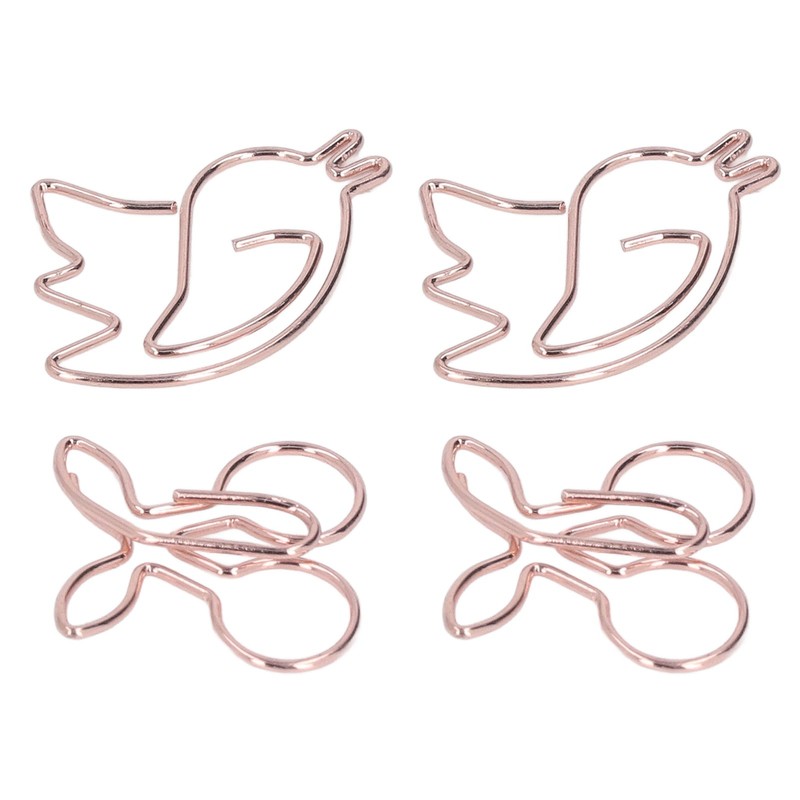 100Pcs Cute Paper Clips Cherry Hummingbird Style Electroplated Metal Gold