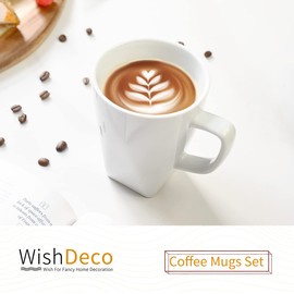WishDeco Coffee Mugs Set of 6, White Mugs with Handle, 14oz Porcelain Coffee Cups, Ceramic Tea Cups, Large Mugs for Latte, Cappuccino, Milk, Juice, Cocoa, Square Bottom