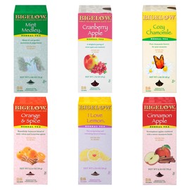 Bigelow Caffeine Free 6 Flavor Herbal Tea Variety Pack - Decaf Tea with Mint Medley, Cinnamon Apple, I Love Lemon, Orange & Spice, Cozy Chamomile, Cranberry Apple (30 Total Herbal Tea Bags) - Herbal Tea Sampler by Dr. Variety