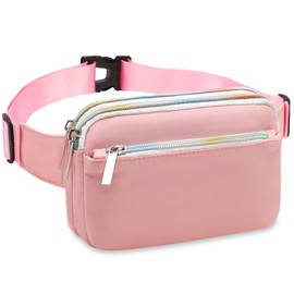 TINYAT Bum Bag for Women Fashion Fanny Packs 3-Zipper Pockets Crossbody Bag Casual Waist Bag for Travel Hiking Cycling Party, TY2016, Pink