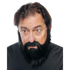 Full Beard with Mustache and Soul Patch, Realistic Looking, Long False Costume Beard with Self Adhesive (Black)
